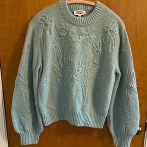 And Other Stories Floral Detail Sweater in Aqua Blue